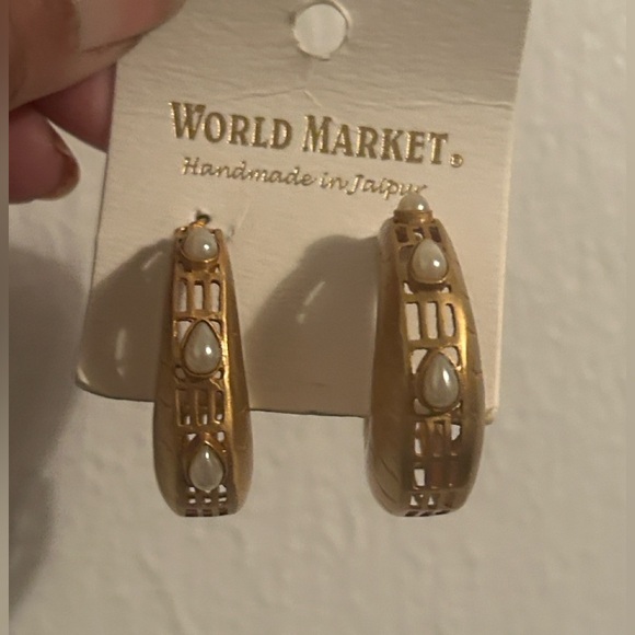 World Market Jewelry - “SEND UR BEST OFFER?” “WORLD MARKET”Gold Hoop Earrings Cream Pearl Like Details🥰